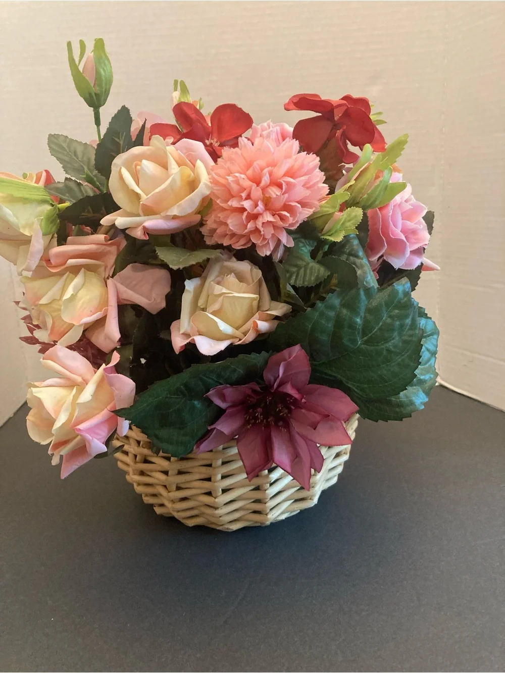 Silk Floral Arrangement in Wicker Basket
